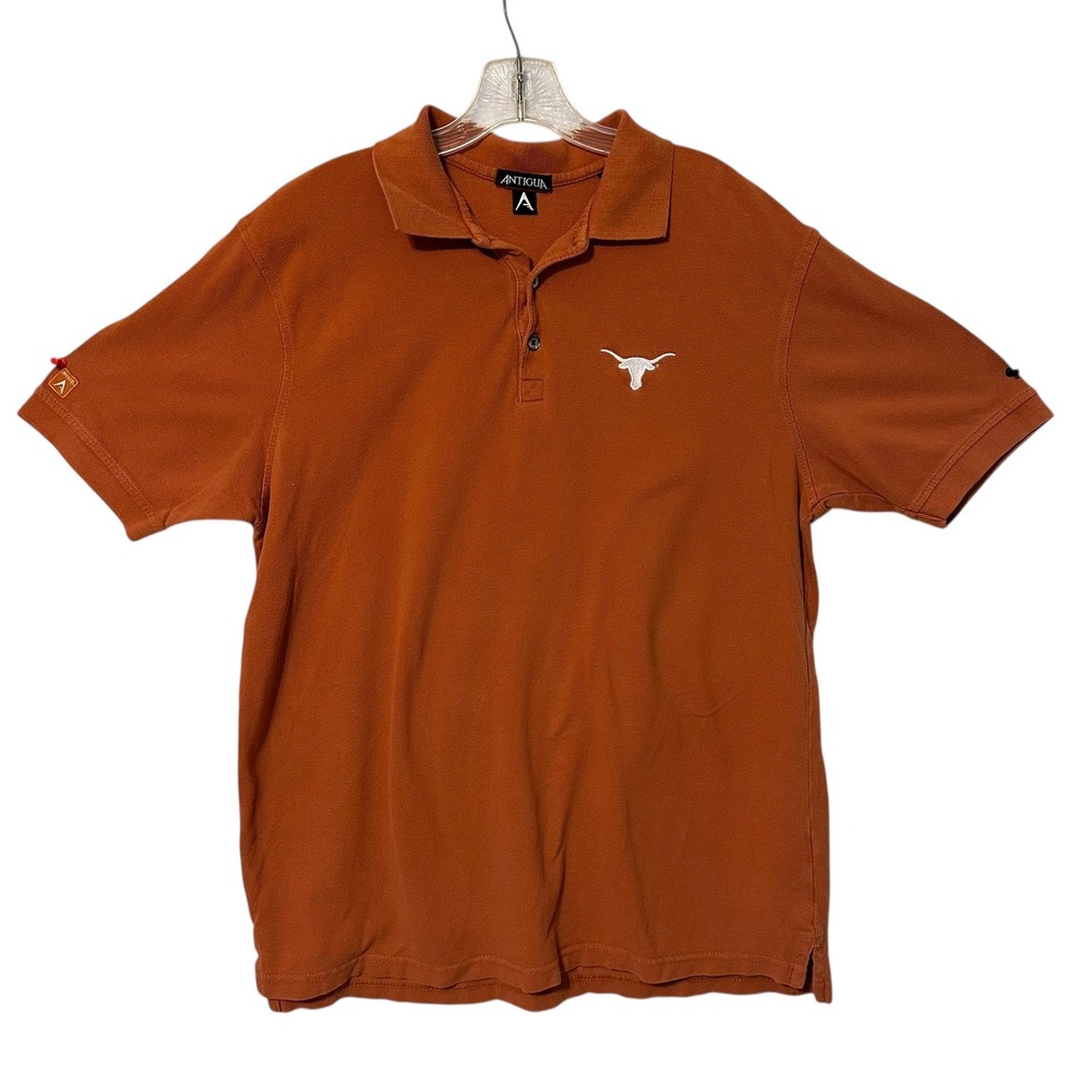 Antigua Mens Orange Texas Longhorns Polo Shirt L G‎ Embroidered Logo